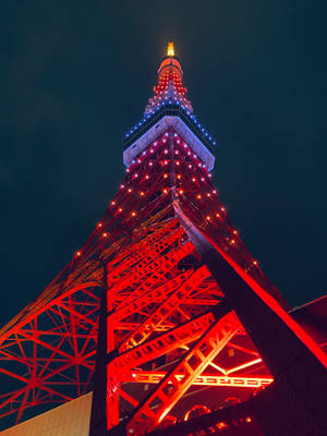 東京鐵塔在夜晚以紅藍燈光點亮。 — 日本 壁紙