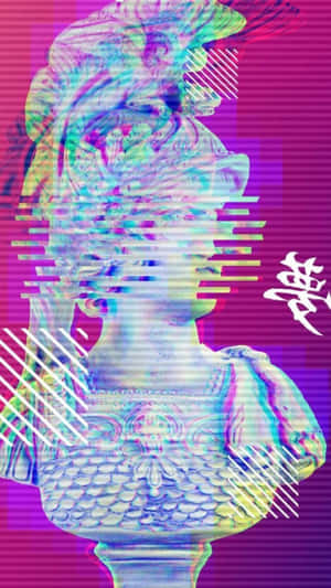 故障藝術風格的古典半身像，帶有彩虹色和日文字元，背景為洋紅色。 — 淺粉紅色美學動圖 壁紙