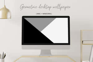 簡約桌面，iMac 顯示幾何壁紙和木質裝飾。 — 美學電腦 壁紙