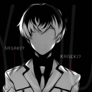 身穿西裝的動漫角色，面無表情，帶有文字問Sasaki和Kaneki — Nightcore 壁紙