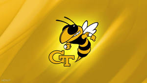 動畫蜜蜂吉祥物在金色背景上手持GT標誌。