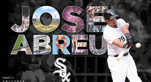 棒球選手 Jose Abreu 揮棒，球場和煙火拼貼形成他的名字。