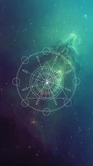 色彩繽紛的宇宙星雲中的幾何符號與星星