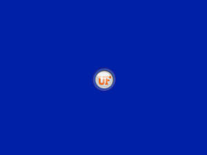 藍色背景，中央有一個橙色和白色的UF標誌。
