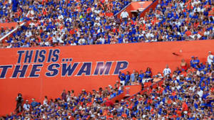 體育場觀眾與 'THIS IS... THE SWAMP' 牆壁一起歡呼