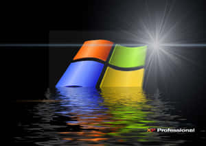 Windows XP 標誌從水中升起，背後有發光的光線。