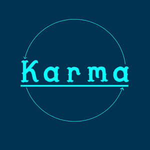 深藍色背景上，圓形箭頭環內包含發光青色文字 karma。