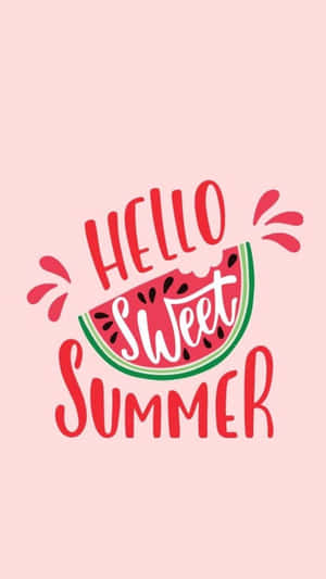 Hello Sweet Summer 文字與西瓜圖形在粉紅色背景上