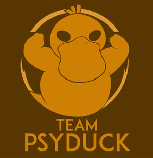 Psyduck 在圓形標誌中展示肌肉，帶有「TEAM PSYDUCK」文字。