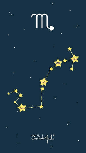 可愛的微笑星星在深藍色夜空背景上形成一個星座。