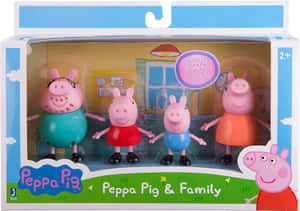 Peppa Pig 和家庭玩具公仔在他們的家居玩具套裝盒中。