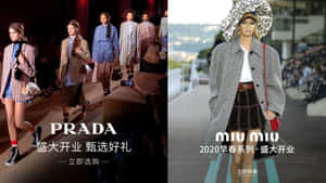 模特兒在 Prada 和 Miu Miu 時裝展中穿著格紋外套和標誌性帽子走秀。