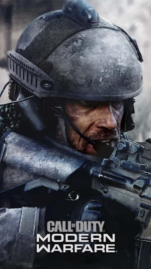 身穿戰鬥裝備的士兵手持帶有「Call of Duty Modern Warfare」標誌的步槍。