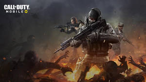 士兵在直升機盤旋的烈火戰場上對抗喪屍群。 — 使命召喚：現代戰爭 壁紙