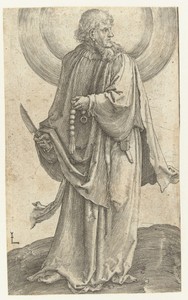 Lucas van Leyden 於1508至1512年間創作的使徒巴多羅買，紙本；版畫。下載此藝術作品作為桌面、平板或