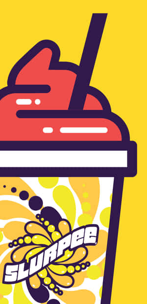 一個帶有吸管和標誌的彩色 Slurpee 飲料杯。 — Galaxy S10 壁紙