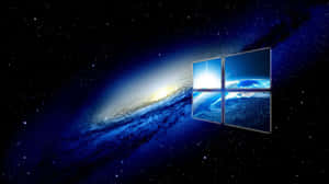 Windows標誌窗戶顯示地球，背景為太空中的螺旋星系。 — 可愛桌面動態圖 壁紙