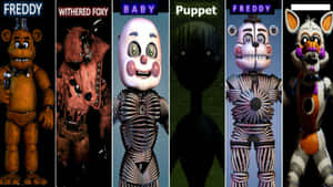 來自《Five Nights at Freddy's》的六個恐怖機械人偶角色。