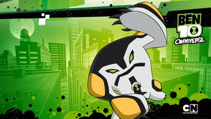 Ben 10 全面進化外星人角色，夜晚的綠色城市。 — 日產 Skyline GTR R33 壁紙