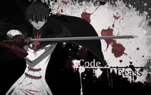 Code Geass 風格的持劍動畫戰士，帶有血跡飛濺。 — 戰士 壁紙
