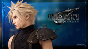 來自《Final Fantasy VII Remake》的克勞德·史特萊夫側面輪廓與遊戲標誌。 — 最終幻想 壁紙