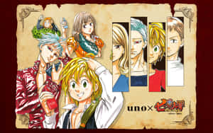 來自《Hunter x Hunter》的動漫角色在帶有Uno標誌的復古羊皮紙上擺出彩色姿勢。 — Steam Deck 壁紙