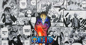 《One Piece》漫畫畫面，中心角色被動作場景和對話氣泡包圍。 — 漫畫 壁紙