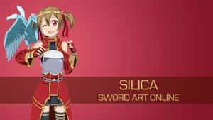 來自《刀劍神域》的動漫女孩 Silica 身穿紅色盔甲，肩上有一隻藍色鳥。 — 刀劍神域 GIF 壁紙