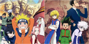 來自《火影忍者》和《Hunter x Hunter》的動漫角色，色彩繽紛、表情豐富的姿勢。 — 動漫打鬥 壁紙