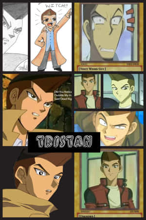 來自《遊戲王》的動畫角色 Tristan 以多種表情和卡牌設計呈現。 — Huawei MatePad 11.5 (2025) 壁紙