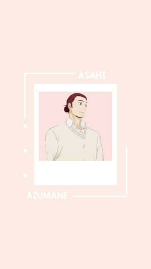 粉紅背景上寶麗來相框中的Azumane Asahi動漫肖像。 — 排球 壁紙