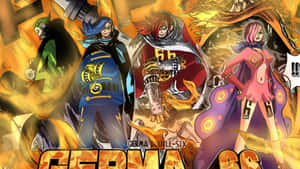 來自Germa 66的四個動漫角色在熾熱的爆炸中英勇擺姿勢。