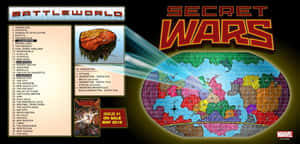 來自Marvel《秘密戰爭》漫畫的Battleworld地圖，帶有標記區域和地點列表。 — 漫威超級英雄 壁紙
