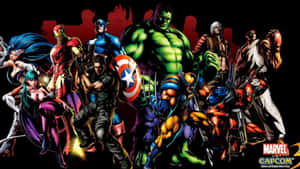 Marvel和Capcom角色以發光效果擺出戰鬥姿勢。 — 漫威超級英雄 壁紙