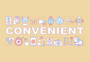 帶有「convenient」一詞以及科技和服務圖標的圖形設計。