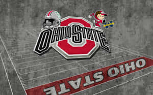 Ohio State Buckeyes 美式足球標誌和吉祥物在球場上。