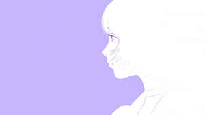 動漫女孩側面，白髮紫眼，薰衣草色背景。 — 動漫女孩 壁紙