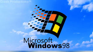 Windows 98 標誌漂浮在藍天白雲中