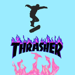 帶有火焰和滑板手剪影的Thrasher雜誌標誌。