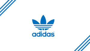 白色背景上的藍色adidas標誌，帶有三條紋