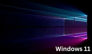 在黑暗數位空間中發光的藍色和紫色窗口標誌，帶有Windows 11文字。