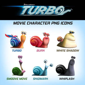電影《極速TURBO》中的六個卡通蝸牛角色，下方有名字。