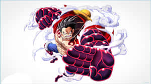 黑髮紅手套的動漫角色穿過旋轉的煙霧出拳。