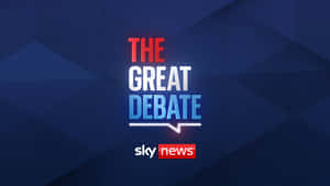 Sky News 標誌，帶有「The Great Debate」文字，背景為藍色幾何圖案。