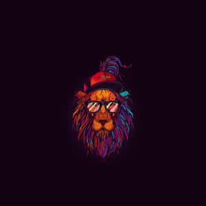 一隻色彩繽紛的插圖獅子，戴著帽子和太陽眼鏡。 — 獅子王 GIF 壁紙