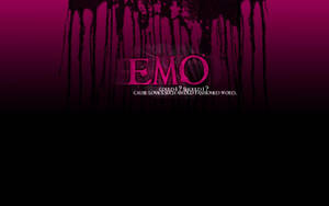 粉紅色滴落文字顯示「EMO」及標語，背景為深洋紅色。