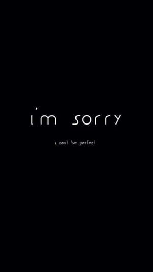 黑色背景，帶有發光白色道歉文字 'i'm sorry i can't be perfect'