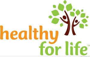 Healthy for life 標誌，以兩個人形作為一棵有綠色葉子的樹。