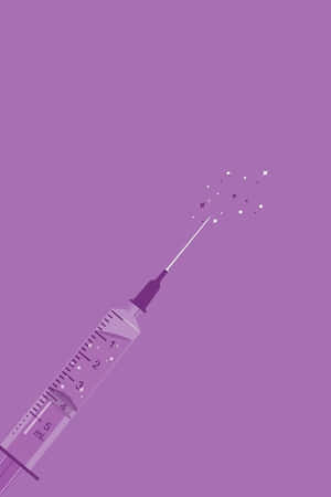 紫色注射器在薰衣草背景上釋放閃爍星星。