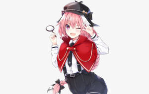 動漫女孩穿著偵探服裝拿著放大鏡眨眼
